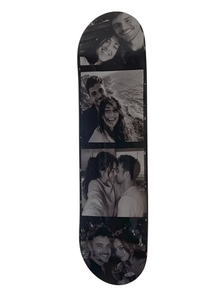 Booth Strip skateboard deck with a photo-booth strip design